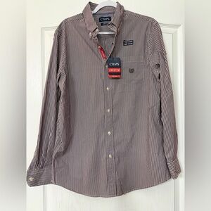 Chaps Men's Light Burgundy and White Striped Button Down Shirt Size M